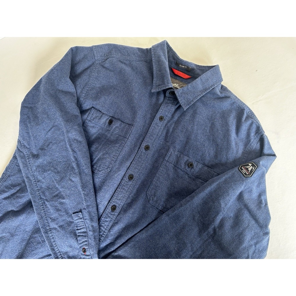 Eddie Bauer MOUNTAIN OPS Flannel Shirt Men XLT Navy Blue Shacket Fit Long Sleeve